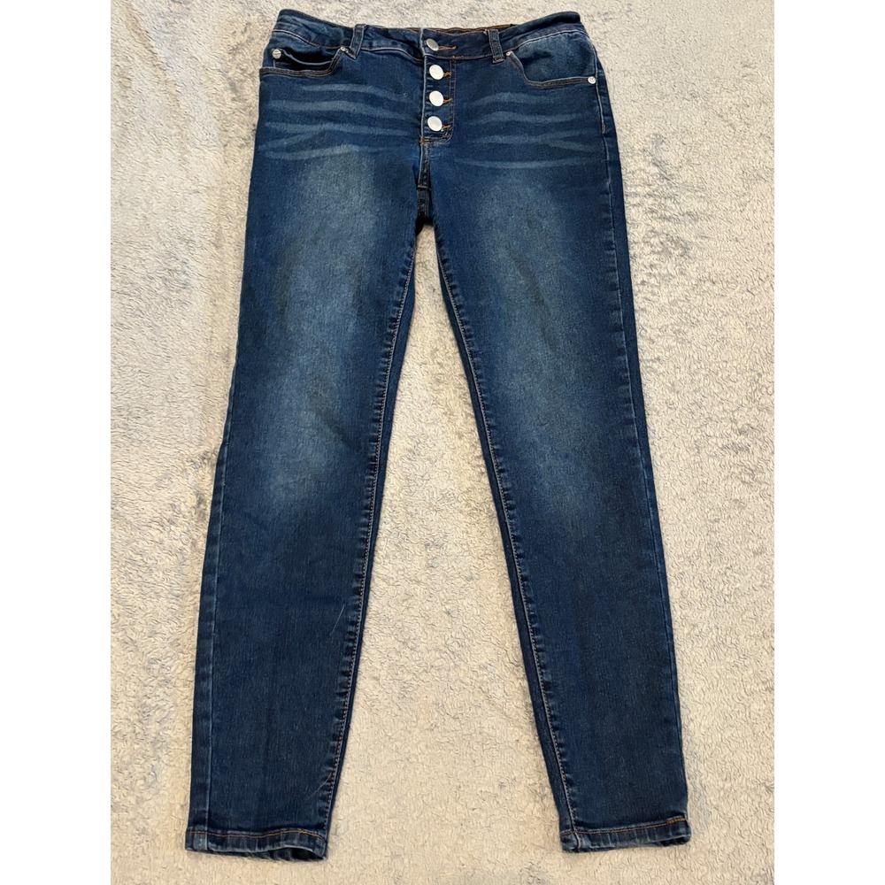 Tahari Amelia Jeans Womens 6/28 Button Fly Skinny Dark Wash Blue Denim Stretch